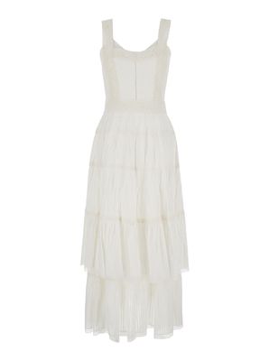 TwinSet White Embrioidered Long Dress In Cotton Woman