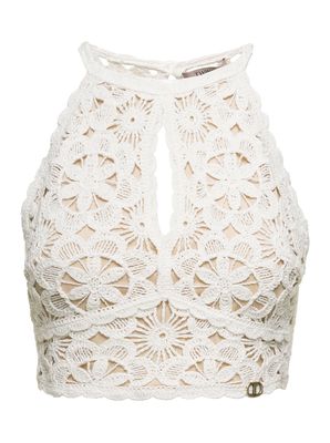 TwinSet White Top With Crochet Work In Cotton Woman