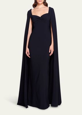 Twist-Front Sweetheart Cape Gown