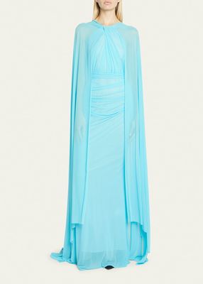 Twist Stretch Tulle Cape Gown