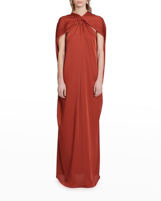 Twisted Cape Charmeuse Gown