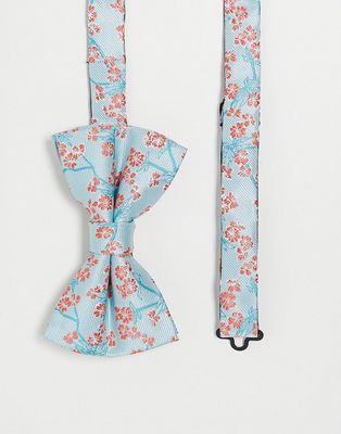 Twisted Tailor bow tie in baby blue with cherry blossom design