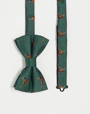 Twisted Tailor bow tie in forest green with pheasant all over print