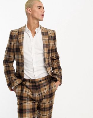 Twisted Tailor Bruin suit jacket in brown heritage plaid