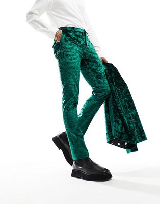 Twisted Tailor buteer crush velvet suit pants in green