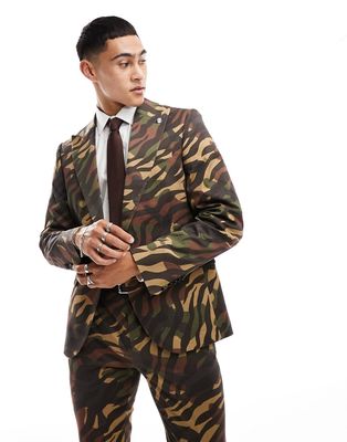 Twisted Tailor gables tiger camo gray jacket in brown