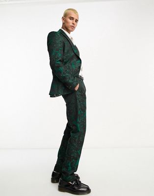 Twisted Tailor gilmour suit pants in green textured floral jacquard