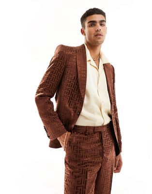 Twisted Tailor hurston jacquard suit jacket in brown