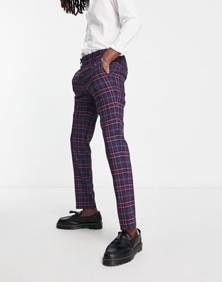 Twisted Tailor ladd suit pants in navy and pink tartan plaid