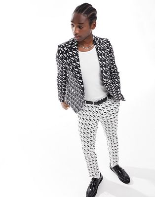 Twisted Tailor munro houndstooth suit jacket in black and white