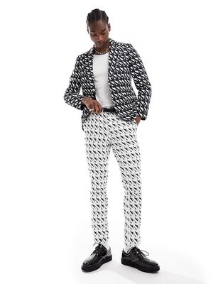 Twisted Tailor munro houndstooth suit pants in black and white