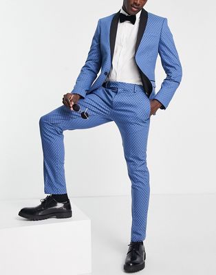 Twisted Tailor perlman skinny fit suit pants in blue jacquard with black back pocket stripe