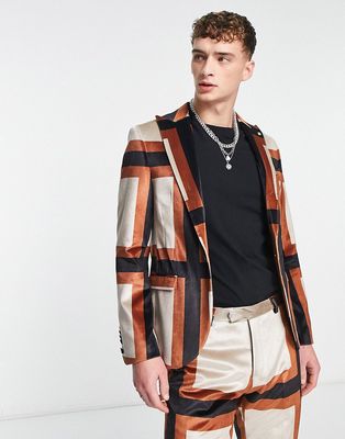Twisted Tailor platini skinny suit jacket in oversized brown check