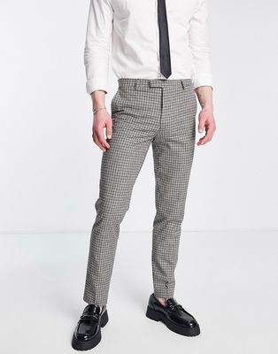 Twisted Tailor pudwill slim fit suit pants in beige and navy micro check-Multi