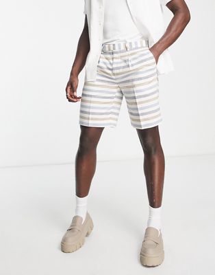 Twisted Tailor puig boxy shorts in white with horizontal multicolor stripes