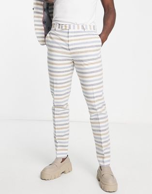Twisted Tailor puig slim fit suit pants in white with horizontal multicolor stripes