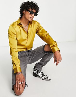 Twisted Tailor slinky shirt in mustard yellow