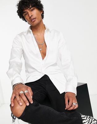 Twisted Tailor slinky shirt in white