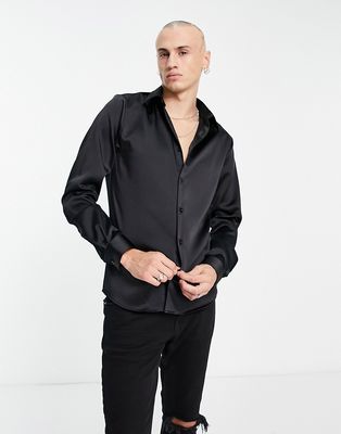 Twisted Tailor slinky slim shirt in black