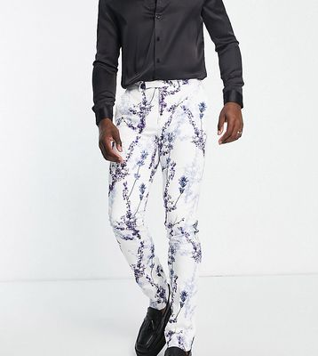 Twisted Tailor Tall lavadino skinny fit smart pants in white with floral print