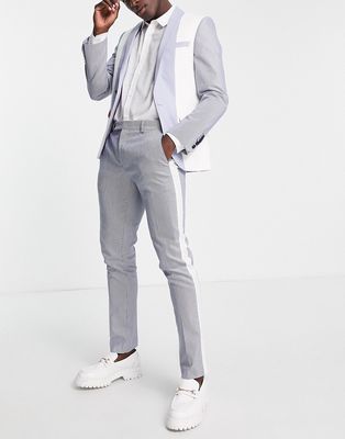 Twisted Tailor triptych skinny fit suit pants in white and blue stripe panels