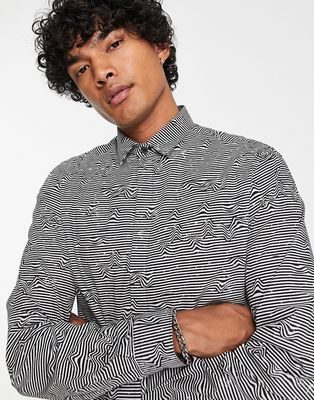 Twisted Tailor unknown shirt in white with distorted horizontal stripes-Multi