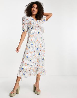 Twisted Wunder puff sleeve maxi dress in spot floral-Multi