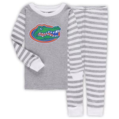 TWO FEET AHEAD Toddler Heather Gray/White Florida Gators Striped Long Sleeve T-Shirt and Pants Sleep Set