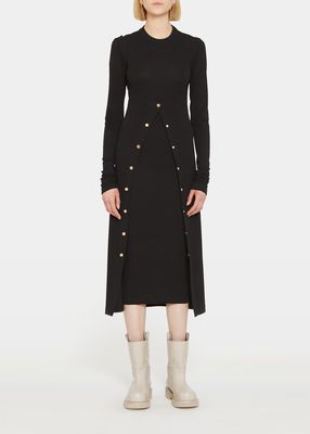 Two-Layer Cutout Wool Midi Dress
