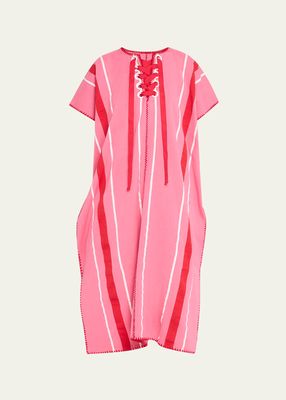 Two-Panel Striped Midi Kaftan with Laced Detailing