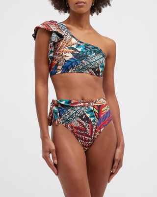 Two-Piece One-Shoulder Bikini Set With Belted Waist