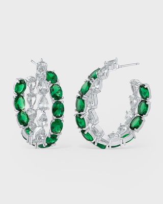 Two-Row Pear and Oval Cubic Zirconia Hoops Earrings