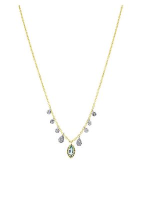 Two-Tone 14K Gold, Blue Topaz & 0.16 TCW Diamond Pendant Necklace