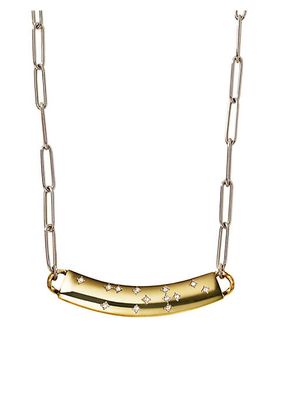 Two-Tone 18K Gold & Diamond Braille "Amore" Bar Pendant Necklace