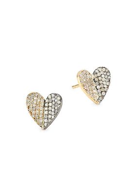 Two-Tone & Diamond Pavé Heart Stud Earrings