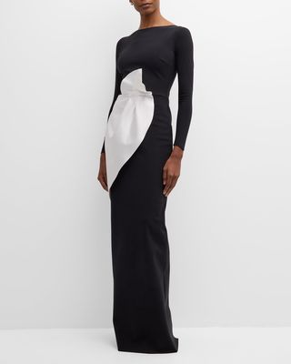 Two-Tone Boat-Neck Column Gown