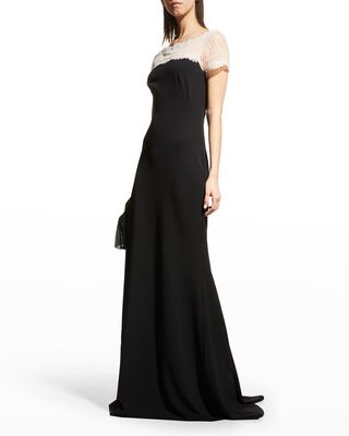 Two-Tone Crepe & Lace Column Gown