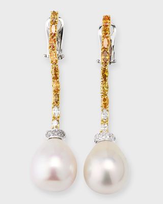 Two-Tone Diamond and Pearl Drop Earrings
