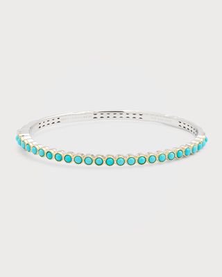 Two-Tone Hammered and Bezel-Set Turquoise Bracelet, Size 6.5"