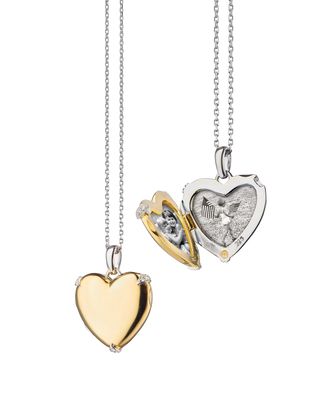 Two Tone Heart of Gold Locket Necklace in 18K Yellow Gold and Sterling Silver