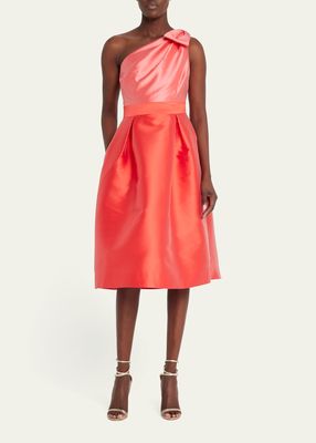 Two-Tone One-Shoulder Pleated Cocktail Dress