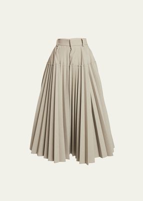Two-Tone Pleated Suiting Midi Skirt