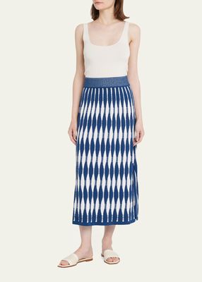Two-Tone Shibori Knit Midi Skirt