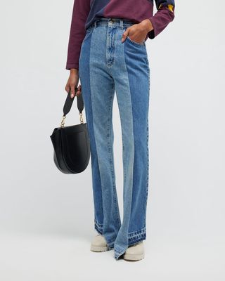 Two-Toned Straight Layered-Hem Jeans
