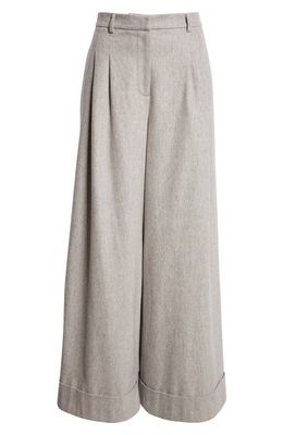 TWP Averyl High Waist Wide Leg Wool Blend Pants in Light Heather Grey