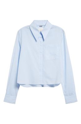 TWP Boy Cotton Button-Up Crop Shirt in Baby Blue