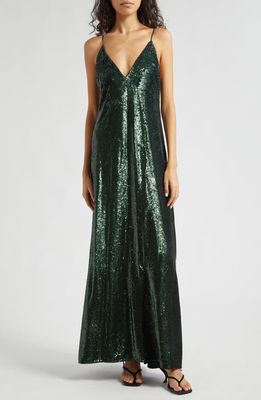 TWP Josephine Sequin Silk Maxi Dress in Emerald