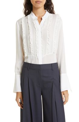 TWP Kimme Ruffle Silk Button-Up Blouse in Ivory