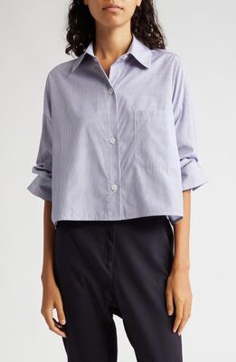 TWP Next Ex Stripe Crop Cotton Button-Up Shirt in Midnight/White