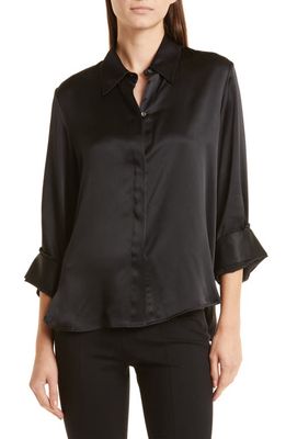 TWP The Boyfriend Silk Satin Button-Up Shirt in Black